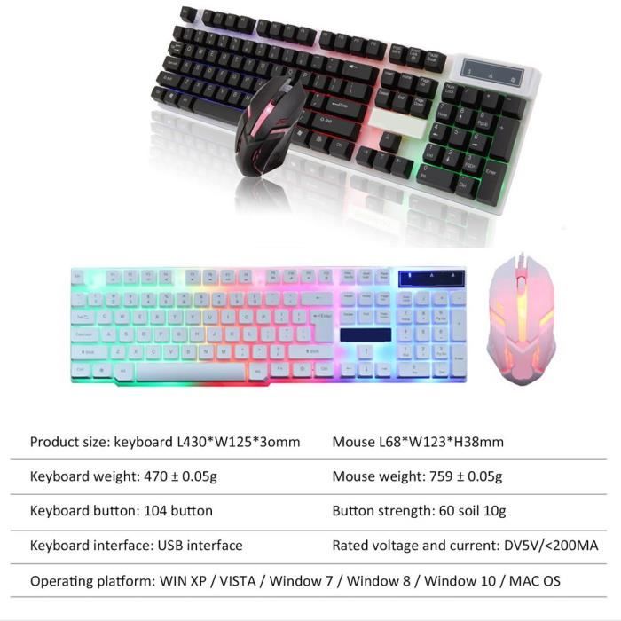 Ensemble de souris de clavier filaire RVB adapté au clavier mécanique PS4 Rainbow LED