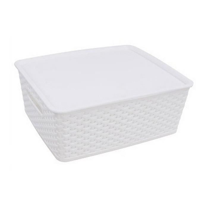 Panier de rangement tissé en plastique avec couvercle blanc