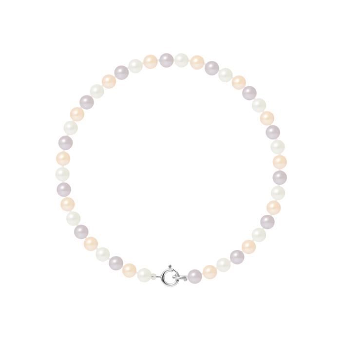 PERLINEA - Bracelet - Véritables Perles de Culture d'Eau Douce Rondes 4-5 mm Multicolore - Argent 925 Millièmes - Bijoux Femme