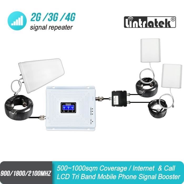RUMOCOVO® Amplificateur de Signal GSM 4G, Tri-bande, UMTS 900, 2100, 1800, Mobile, Booster de Signal, deux antennes intérieures