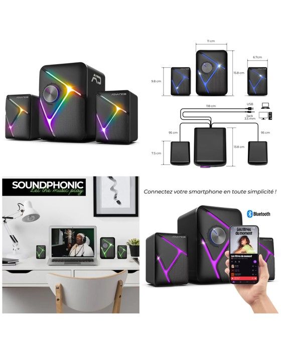 Enceinte PC 2.1 Avec Caisson De Basses - Bluetooth/USB, Son Immersif Pour Jeux, Films Et Musique !