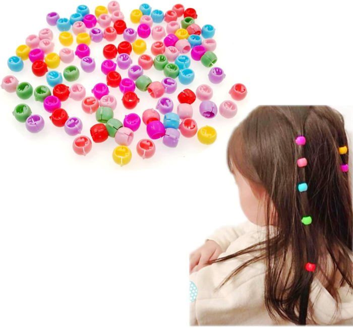 100 Perles à Cheveux Multicolores En Plastique : Pour Barrettes, Filles Et Enfants - Au Quotidien