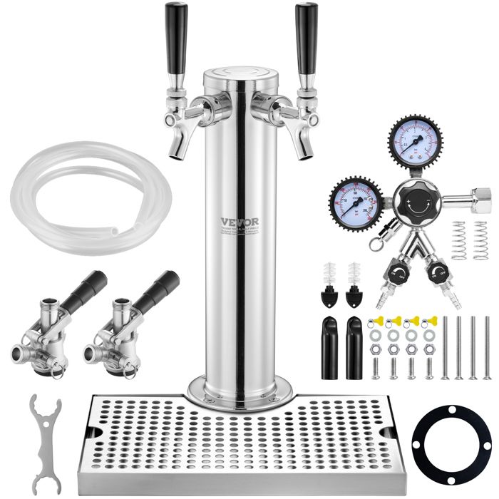 Kit Colonne à Bière 2 Robinets-VEVOR-Acier Inoxydable-Double Jauge W218-Coupleur de Fût Système S-Bar-Restaurant