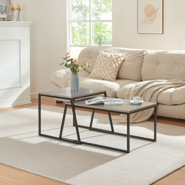 Lot de 2 tables basses gigognes Hyllestad noir effet béton