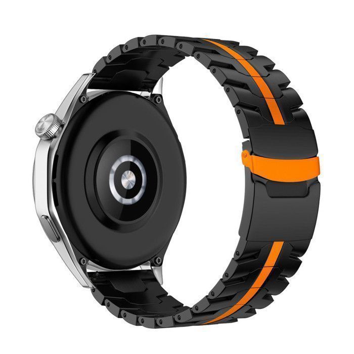 XtraDiTech Bracelet Titane de Montre Connectée 22mm Fermoir Déployant Bouton Poussoir avec Verrou Maillon Détachable Noir Orange