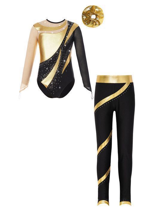 zdhoor Pcs Fille Justaucorps Legging Gymnastique Chouchou Cheveux  Strass Or Patinage Artistique Danse pour Enfant 5-16 Ans