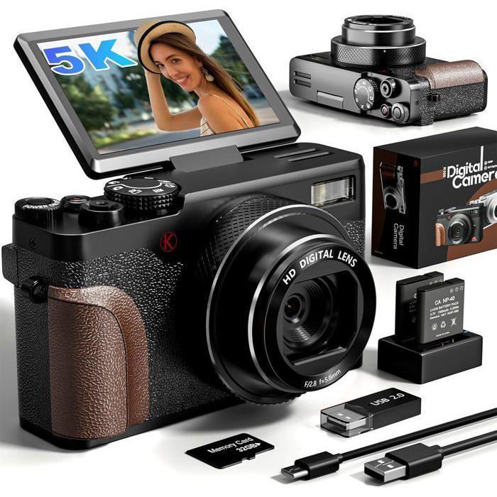 Appareil photo numérique - HHD - 64MP - 5K - Zoom numérique 18x - Écran tactile 3 pouces