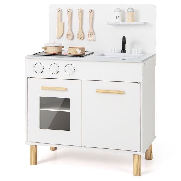 Cuisine Enfants DREAMADE avec Effets de Lumière et de Son Cuisinière Évier Four Ustensiles Blanc