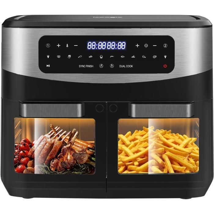 Air Fryer 12L Friteuse sans Huile - Séparateurs Amovibles - 2600W Air Fryer 10 en 1 Ecran Tactil Recettes - Spect
