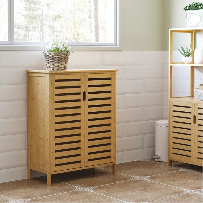 Colonne - Armoire Sdb Meuble rangement bambou 2 portes persiennes 2 étagères 68x32x86cm naturel - Armoire salle de bain salon Colonne - Armoire Sdb Meuble rangement bambou 2 portes persiennes 2 étagères 68x32x86cm naturel - Armoire salle de bain salon