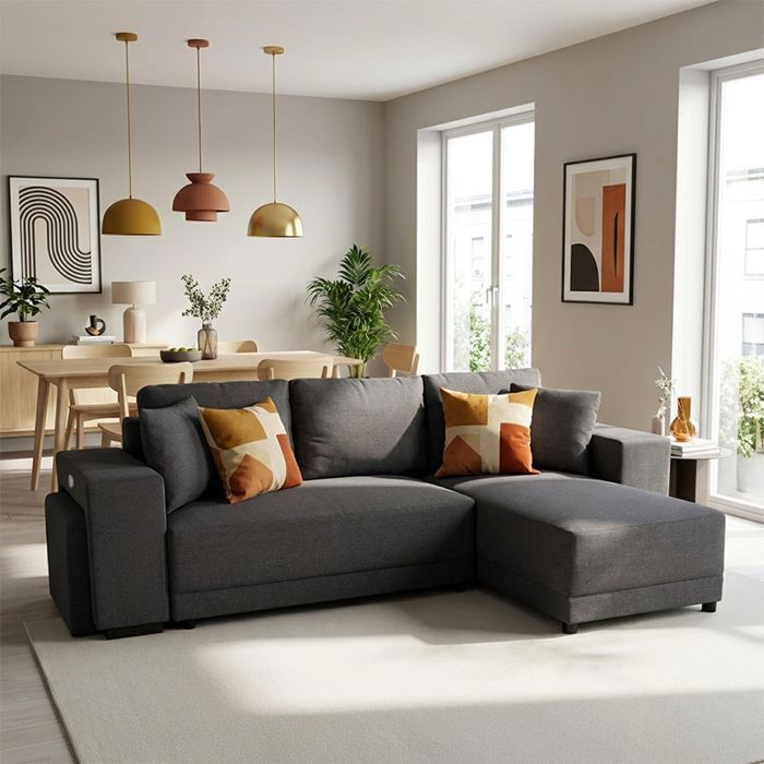 VEGA Canapé dangle reversible convertible Gris ANTHRACITE (tissu texturé) - Taille M - 4 places - 254 x 155 x 86