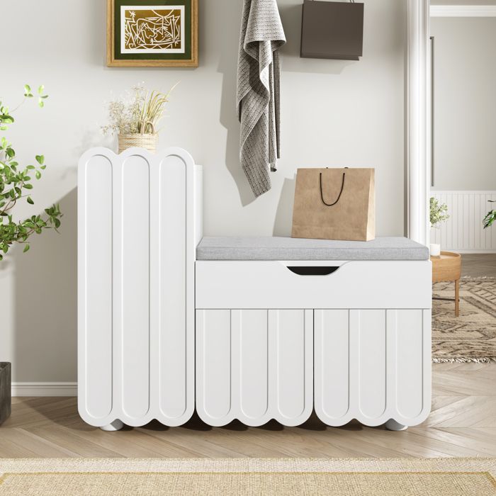 Meuble à chaussures - MODERNLUXE - 90x35x74.5cm - 1 tiroir - 3 portes - Blanc