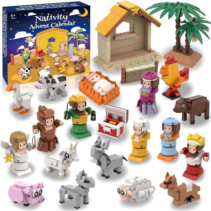 HOGOKIDS Calendrier De L'Avent 2025 Sets De Jeux De Construction De Noël Avec Lumières, Compte à Rebours De 24 Jours, Mini-maison, Cadeau De Noël Pour Adultes, Filles Et Garçons De 12 Ans