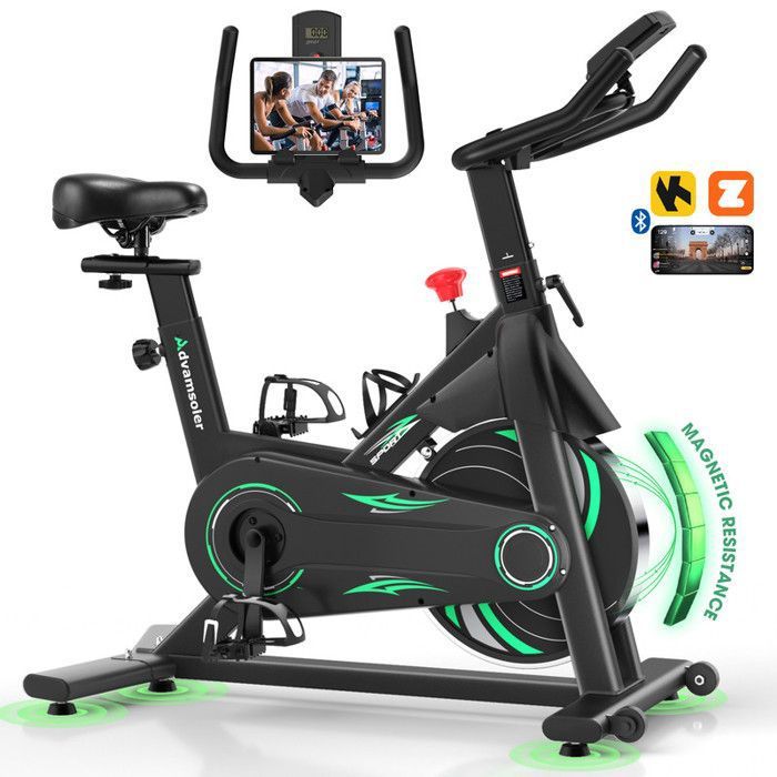 Vélo dappartement avec APP - Advamsoler – silencieux à résistance magnétique avec écran LCD et support pour tablette-Zwift/Kinomap