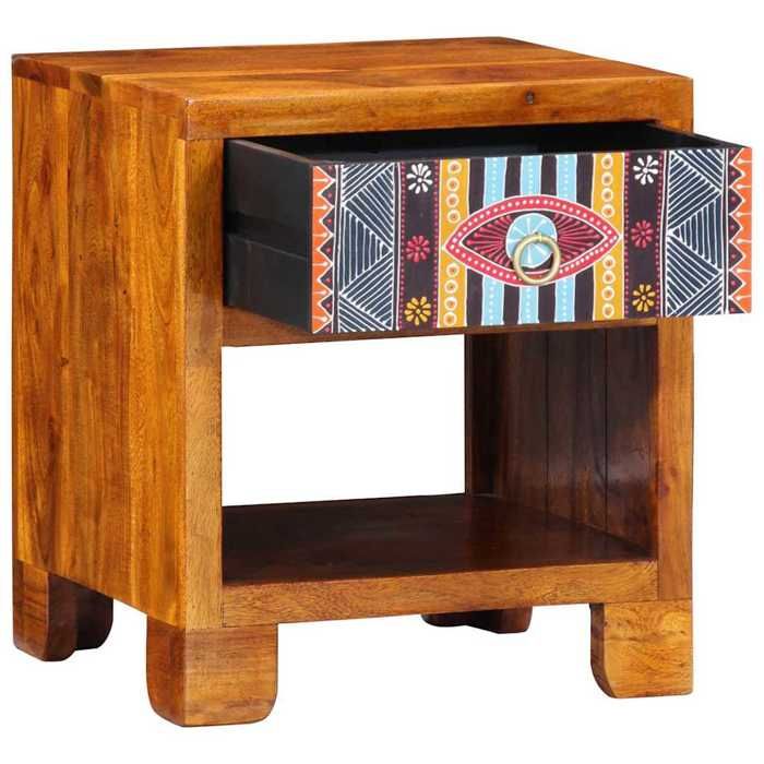 Buffet en bois dacacia massif - vidaXL - Multicolore - 40x35x45 cm - Motifs géométriques - Bois de mangue massif