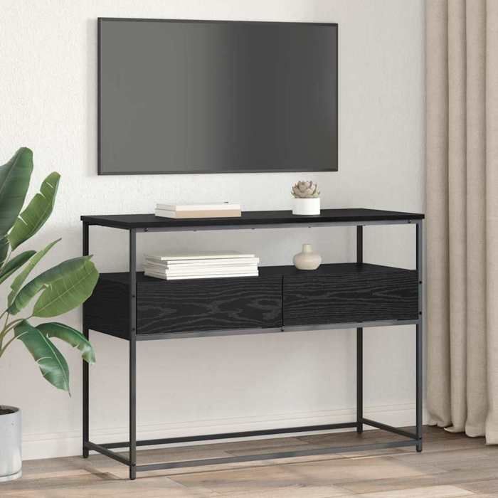 Table console en bois dingénierie - vidaXL - Chêne noir - 100x40x75 cm - Avec tiroir - 2 étagères - Durable - Rangement