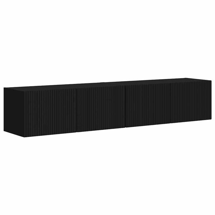 Meuble TV mural moderne - vidaXL - Noir - Bois dingénierie - 60x31x29.5 cm - 2 portes - 4 étagères - Fixation murale