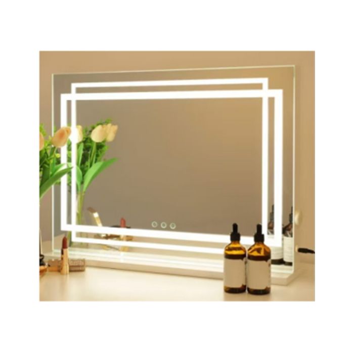 Miroir de Maquillage 58 x 46 cm COSTWAY 3 Éclairage Réglable Contrôle Tactile Miroir LED Hollywood pour Coiffeuse Bureau Chambre
