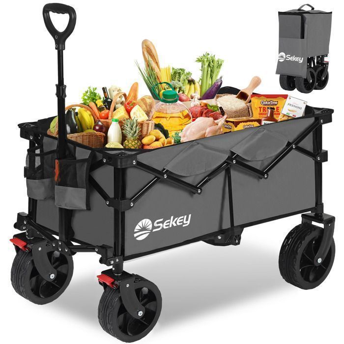 Sekey Chariot de Plage Pliable Tout Terrain 150 kg – Bollerwagen avec Freins Roues Larges Poignée Réglable – - vue 3
