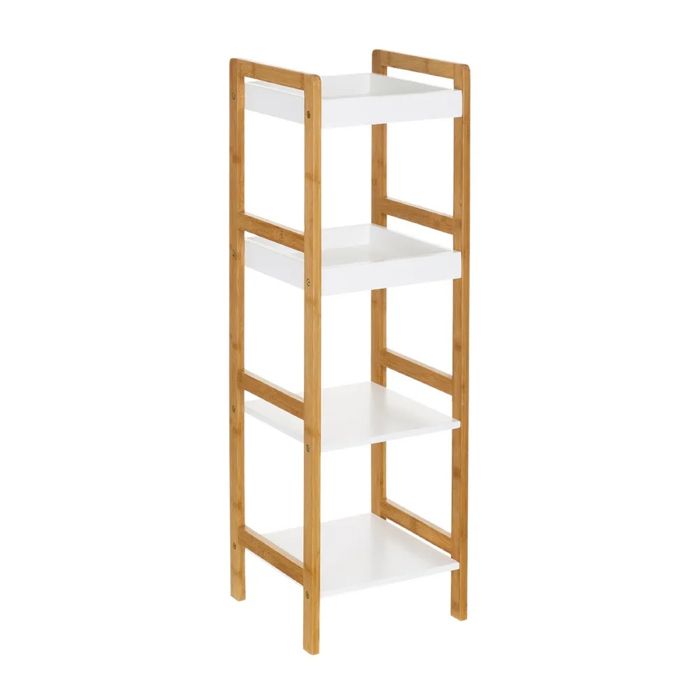Meuble étagère - JUANIO - Étagère 4 niveaux - 30x29x100 cm - MDF laqué & cadre bambou - Chêne naturel