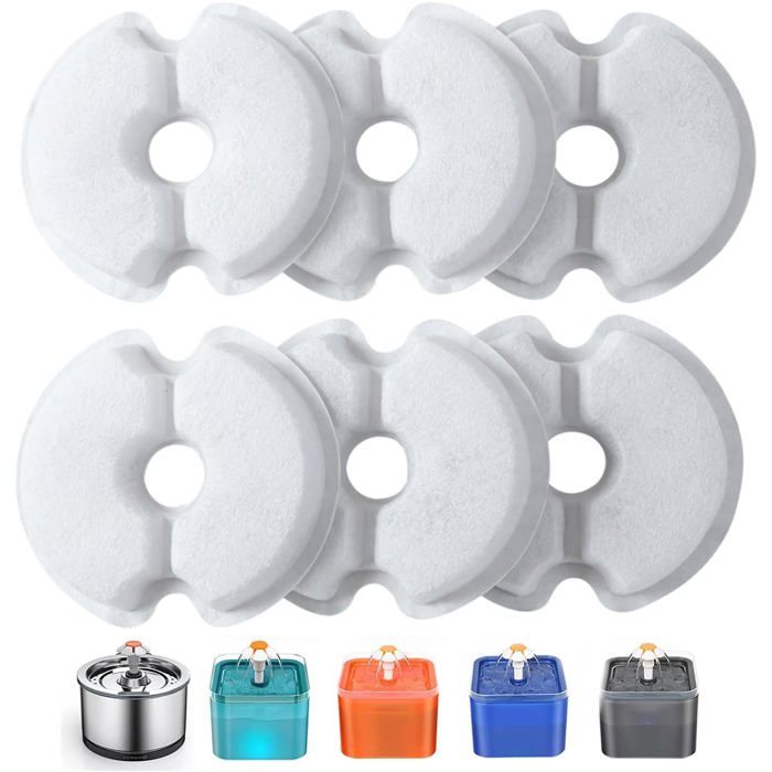 Filtre de Fontaine à Eau 6 Pcs Filtres de Rechange pour Fontaine de Chat 2L & 2.5L avec Charbon Actif & Résine conTriple Filtration