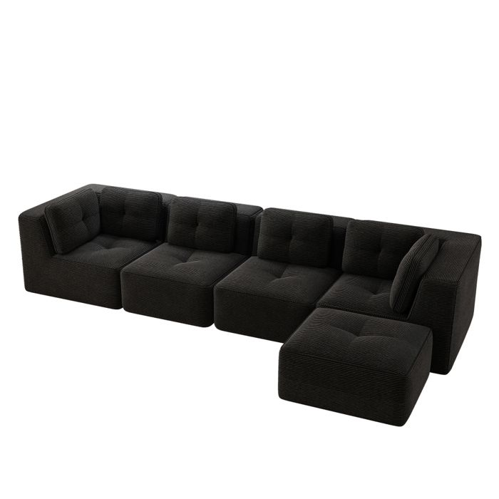 Canapé compressé dangle modulable -canapé-lit convertible en forme de L 4 places - canapé corduroy pour salon et chambre noir
