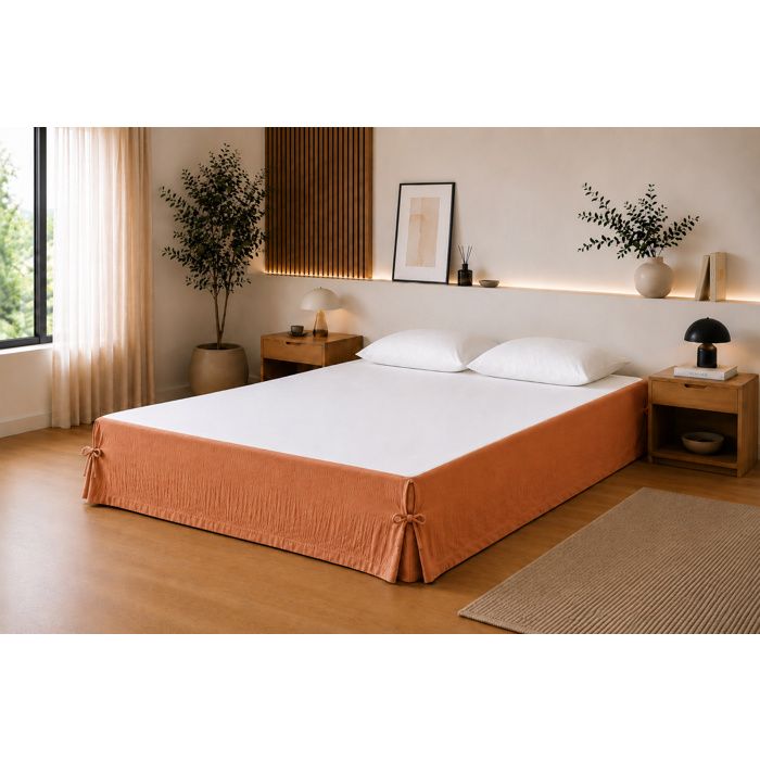 Cache-sommier 140 x 190 cm Double Gaze de Coton GAÏA Abricot – Qualité Haut de Gamme