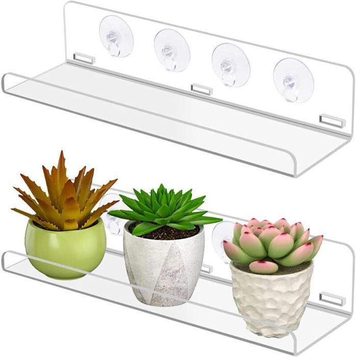 Lot de 2 étagères à ventouse pour fenêtre 30 cm support mural de fenêtre avec 8 ventouses transparent