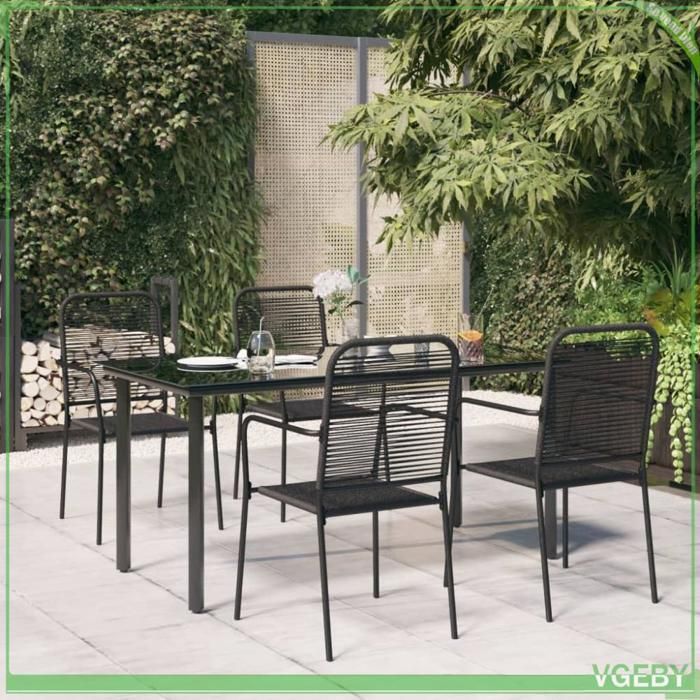 Ensemble à manger de jardin 5 pièces - FAFEICY - 3156536 - Noir - Corde de coton double - Cadre acier poudré - Plateau verre trempé