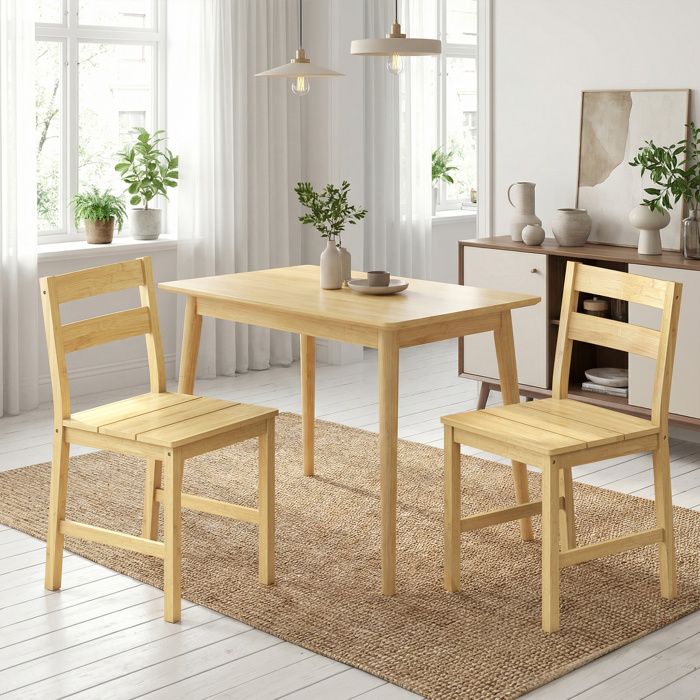 Chaises manger 2 pièces en bambou dossier courbe et assise à lattes couleur bois naturel