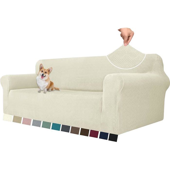 Housse De Canapé 4 Pces Extensible Housse Canapé avec Accoudoirs Universelle Épaisse Sofa Cover 4 Pces Beige