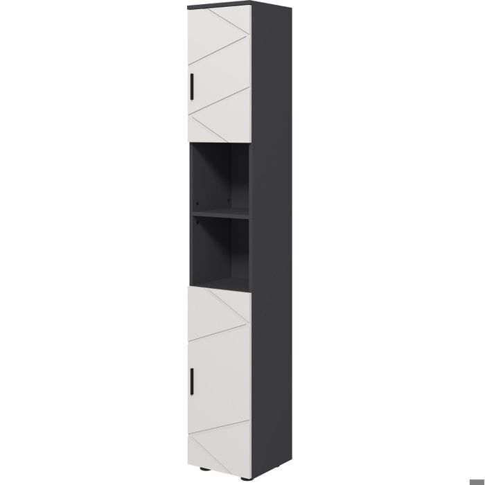 Colonne de salle de bain étroite 30 x 30 x 183 cm en bois gris foncé 2 portes 2 niches et étagères réglables