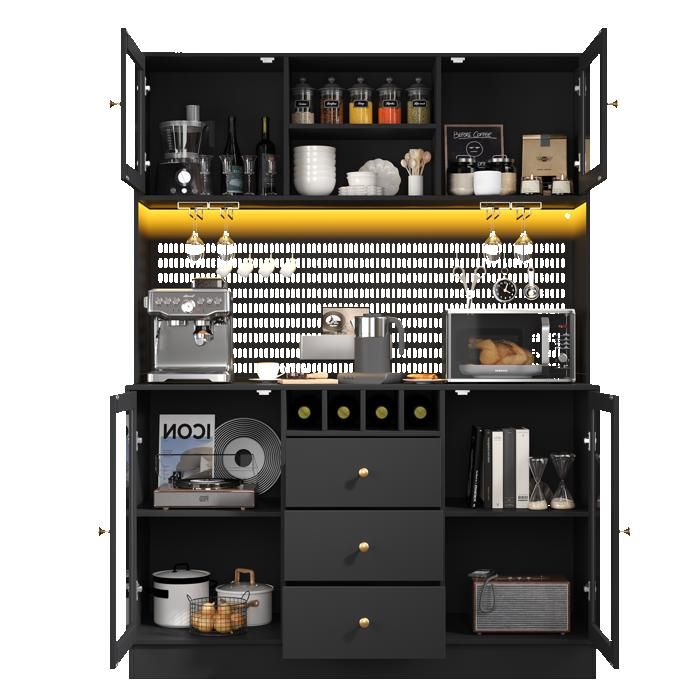 COVREO Colonne de cuisine 140 x 40 x 185 7 cm avec LED intelligente verre MDF noir