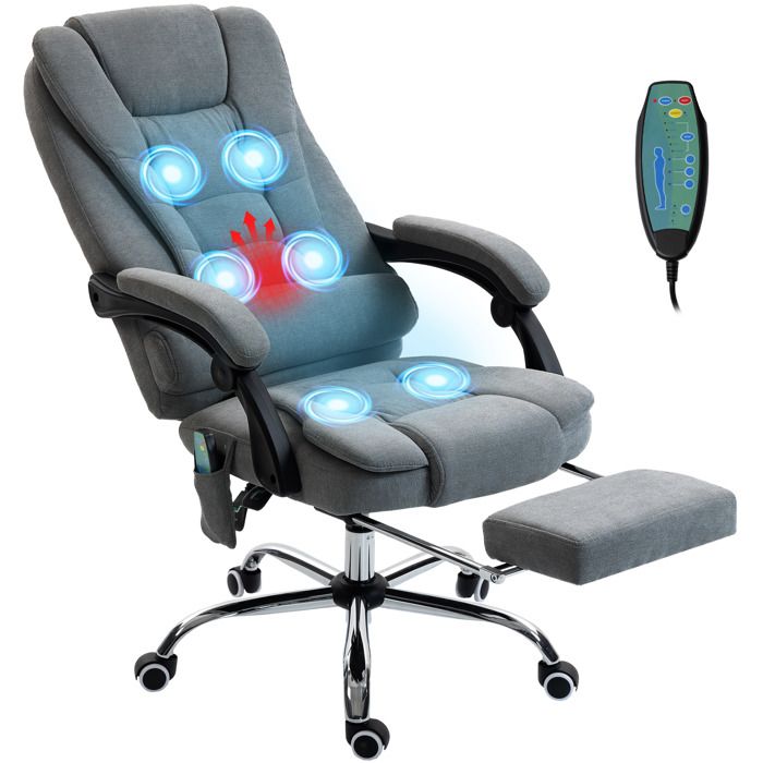 Fauteuil de bureau massant chauffant - MINIMAL - 65x70x111-119cm - 6 points - Chauffe lombaire - Repose-pieds Fauteuil de bureau massant chauffant - MINIMAL - 65x70x111-119cm - 6 points - Chauffe lombaire - Repose-pieds