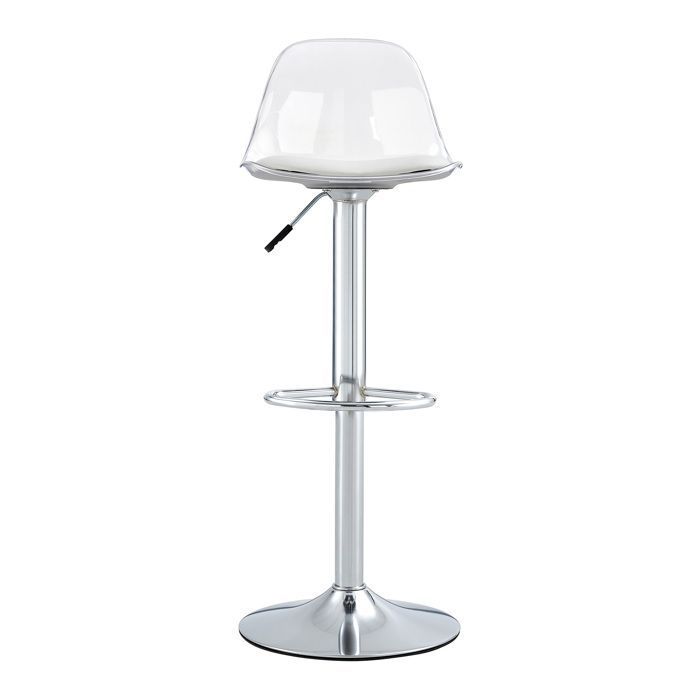 Lot de 2 tabourets de bar réglables en hauteur pivotants 360° dossier transparent blanc argent