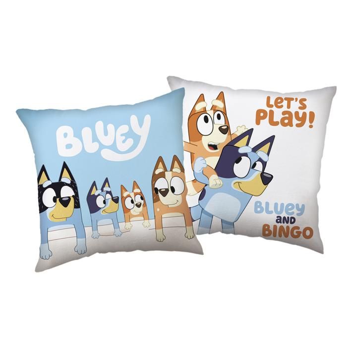 Coussin décoratif Bluey « Lets Play » 40x40 cm Bluey et Bingo doux et moelleux Coussin décoratif Bluey « Lets Play » 40x40 cm Bluey et Bingo doux et moelleux