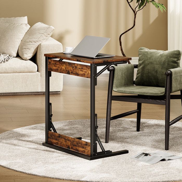 Table dappoint en forme de C et bout de canapé pliant 60x37x71 cm Marron