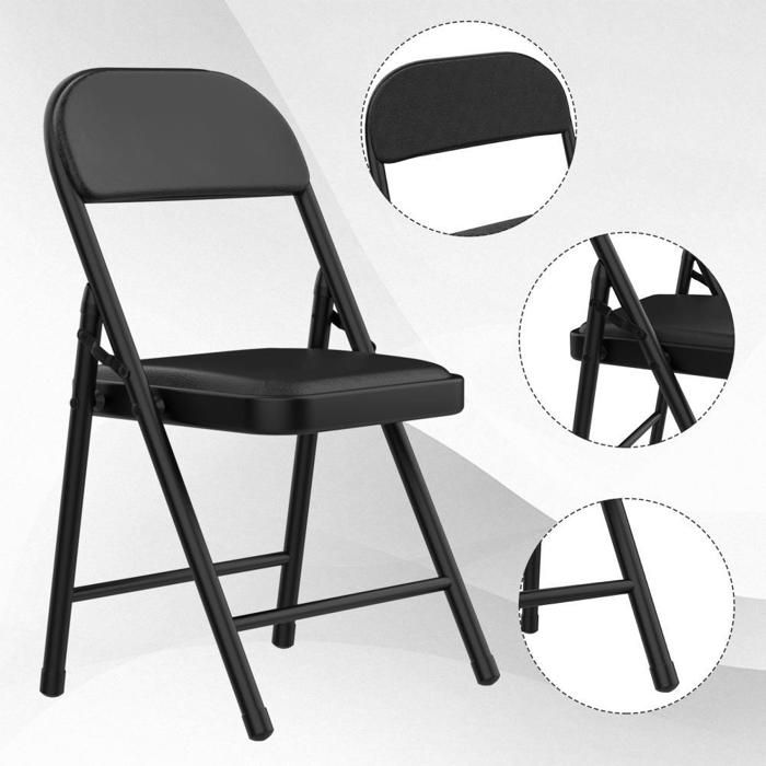 OHMG-Lot De 1 Chaise De Salle À Manger Pliante-Chaises De Camping-Chaise Pliante En Cuir-Cuir PU-Charge De 120 Kg-45*46*82cm-Noir