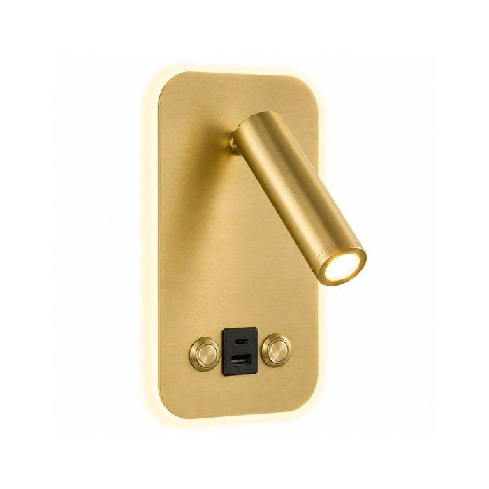 Applique murale avec liseuse - Lampe de chevet LED à intensité variable avec ports USB-A et USB-C - 8 W + 3 W - Finition cuivre