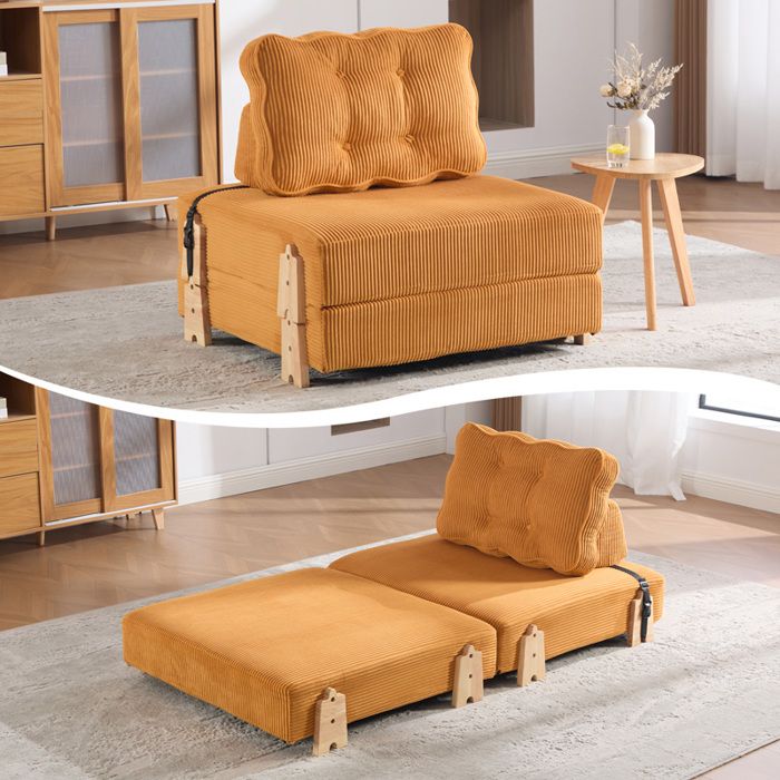 Fauteuil-lit convertible 1 place 90x86x84 cm velours côtelé couchage 90x170 cm pieds en bois - Orange