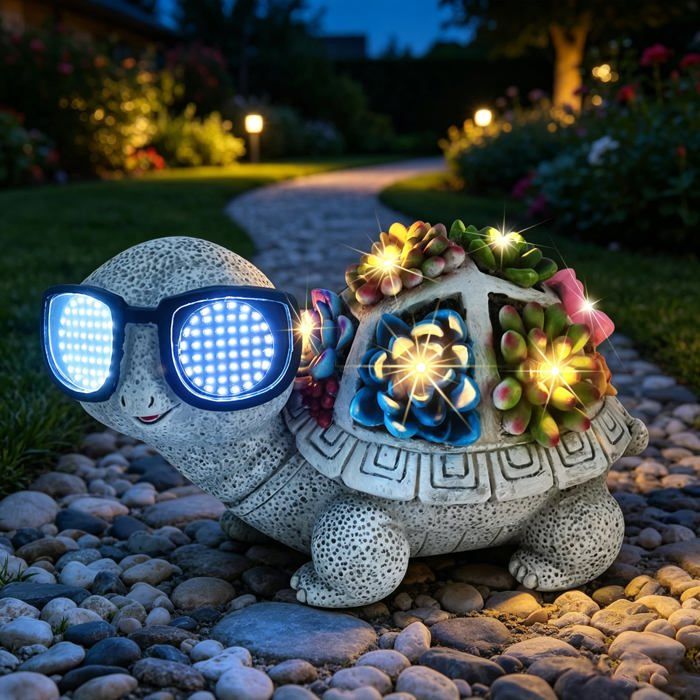 Statue Tortue Jardin Extérieur Deco Lampes LED Solaire Statues de Jardin en Résine pour Balcon Terrasse pour jardin et extérieur