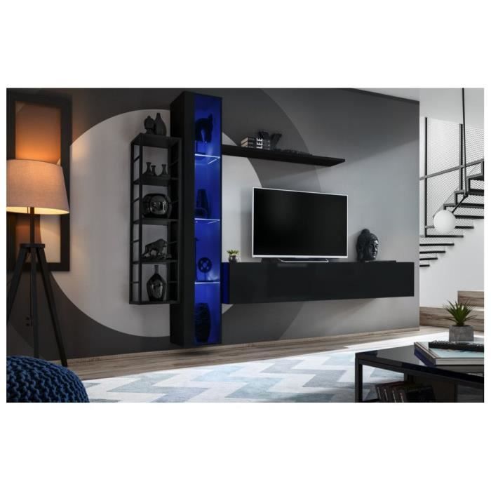 meubles tv - ensemble meuble tv mural switch met vii - l 240 x p 40 x h 180 cm - noir