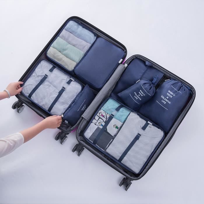 Lot de 6 Organisateur de Voyage Valise Bagages Emballent des Cubes Sac de  Rangement Vêtement Lavable Imprimé Fleurs Bleu