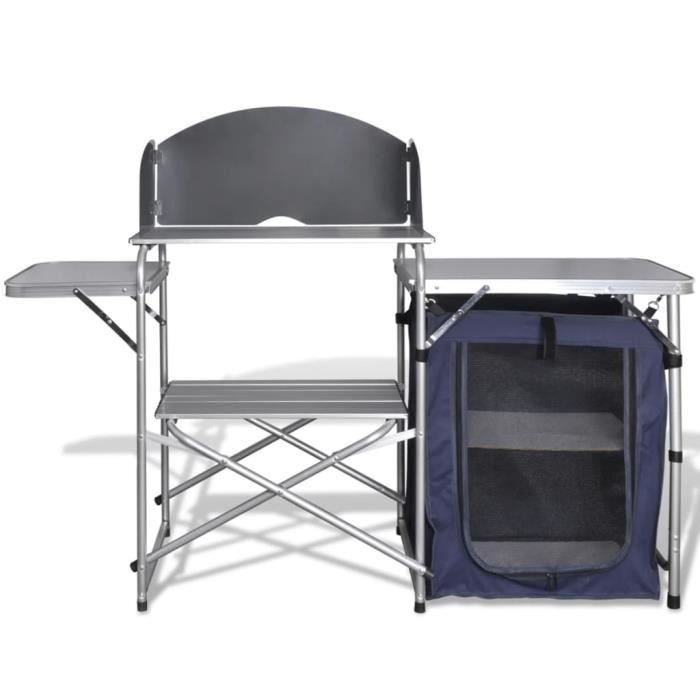 XINZI Armoire De Camping Pliable – Alu Robuste, Rangements Multiples, Sac De Transport – Pour Pique-nique, Barbecue, Extérieur