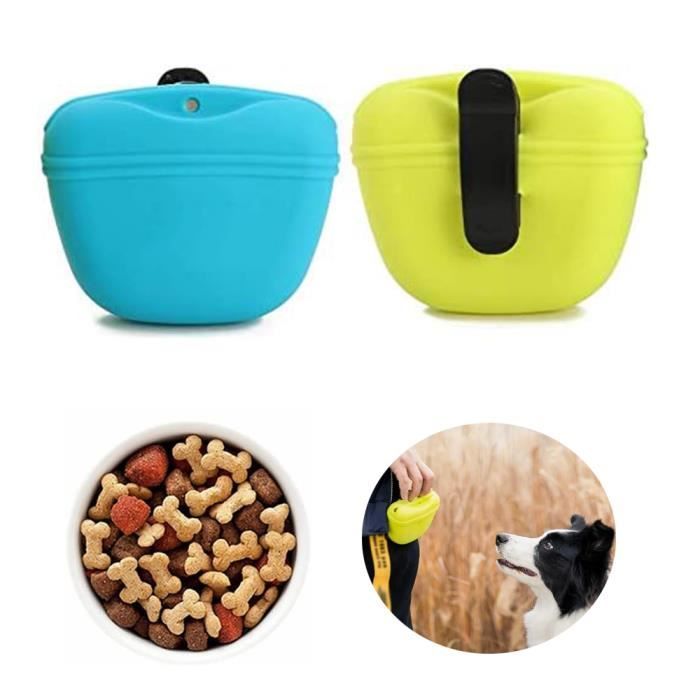 Comparer les prix de Sac Friandise pour Chien Dressage 2pcs, Sacoche Silicone Aimanté Fermeture Sans BPA, (Bleu Et Jaune)