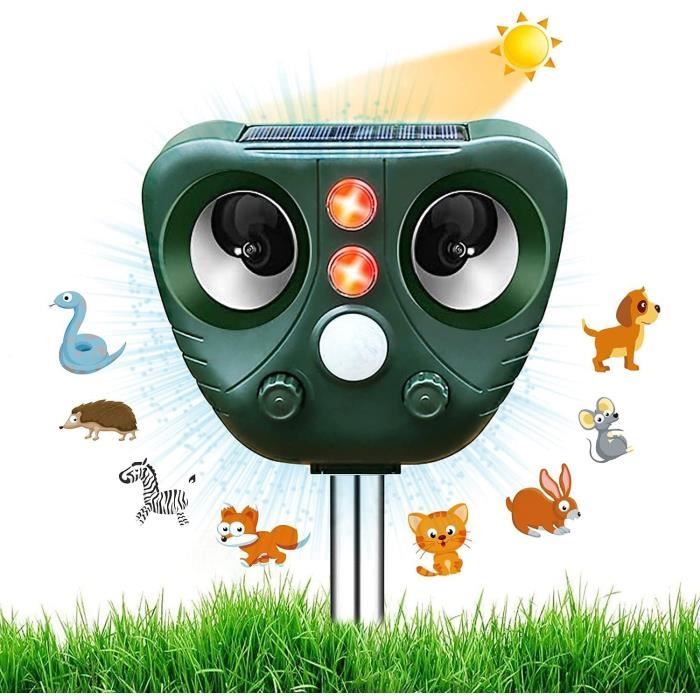 Répulsif Chat Solaire Ultrason Extérieur - Anti Chien, Pigeons, Souris, Rats & Rongeurs Avec Détecteur Mouvement Étanche