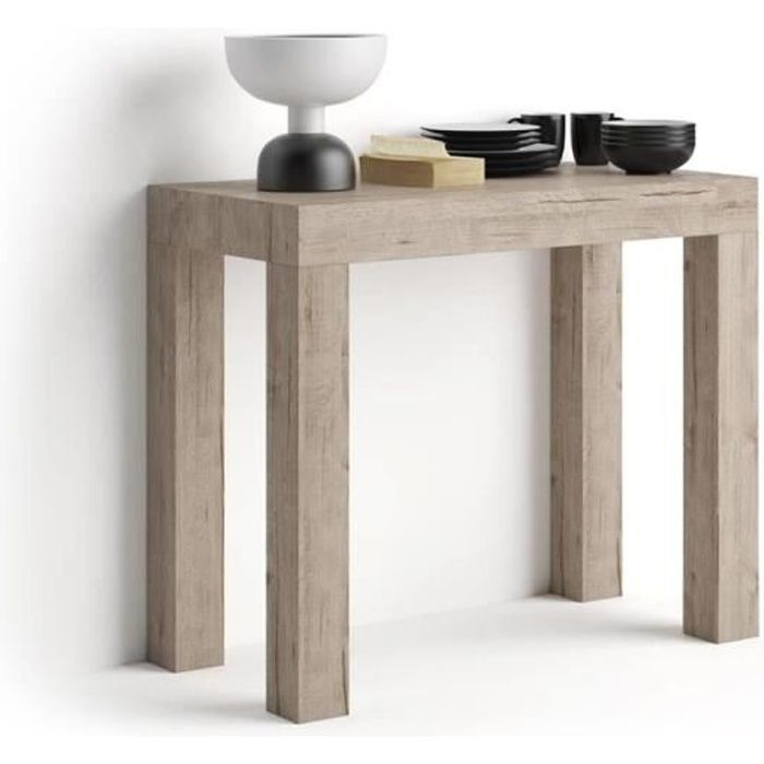 mobili fiver, table console extensible first, chêne, mélaminé/aluminium, made in italy
