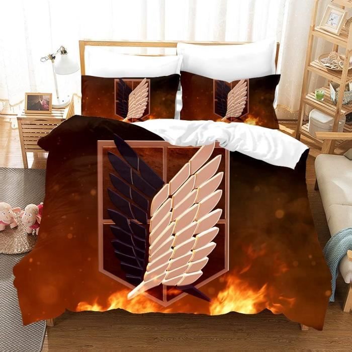 Parure De Lit Attack On Titan (L'Attaque Des Titans) - Housse De Couette 140x200 Cm + Taie D'oreiller 70x90 Cm - 100% Polyester