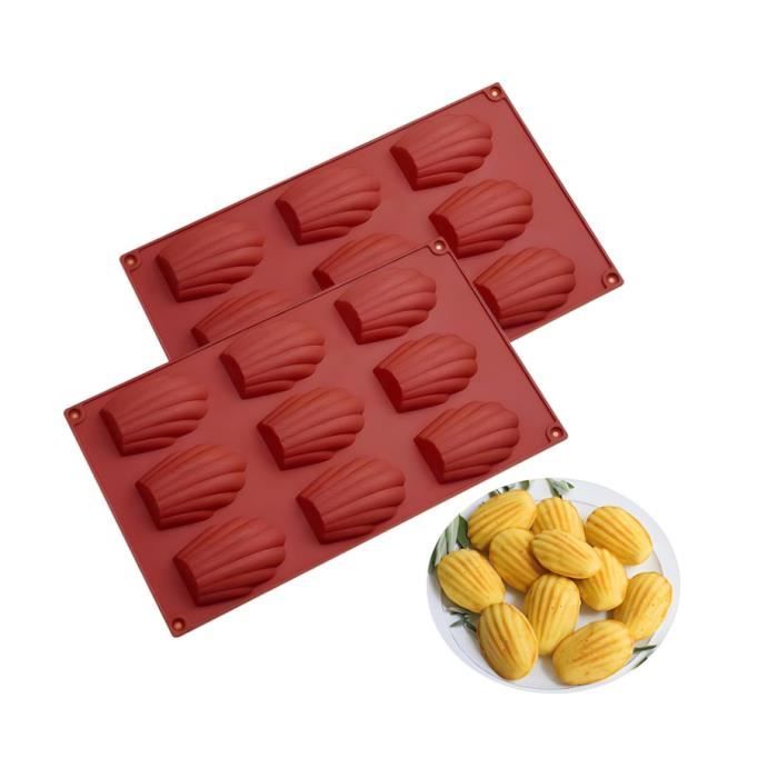 Lot De 2 Moules à Madeleines Silicone 9 Cavités - Rouge Brique - Antiadhésif, Résistant -40°C à 240°C