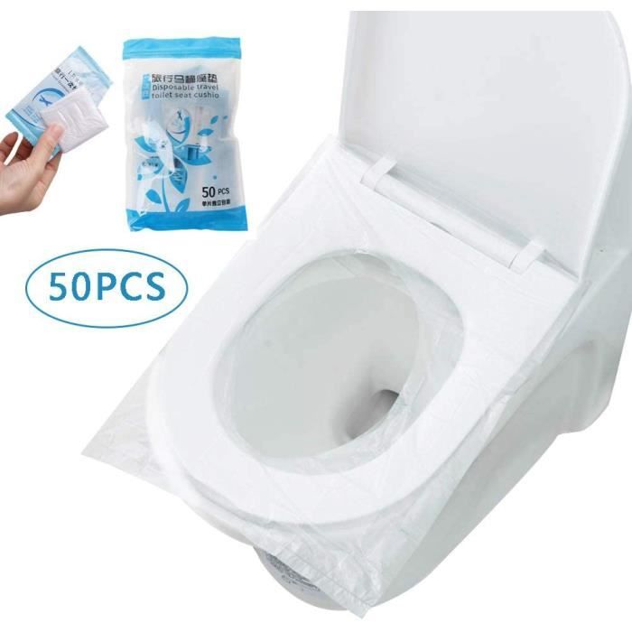 50 PCS Toilette wc Jetable, Plastique Protège Cuvette WC Imperméable Portable Emballage Individuel Matériau Antibactérien Format Sta